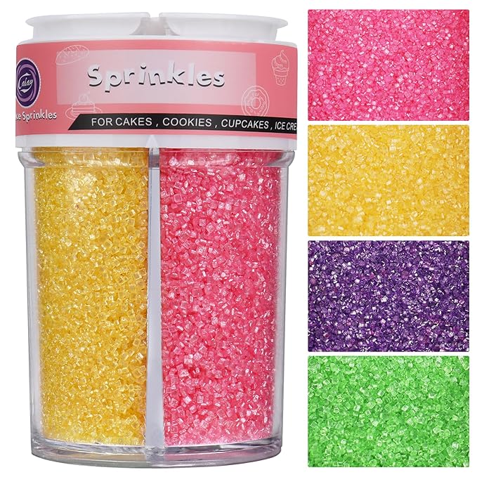Sanding Sugar Sprinkles for Cake Decorating, 4 Colors Purple Green Yellow Pink Decorating Sparkling Coarse Sugar Crystals Sprinkles for Cake Cupcakes Cookie Ice Cream Baking Topping