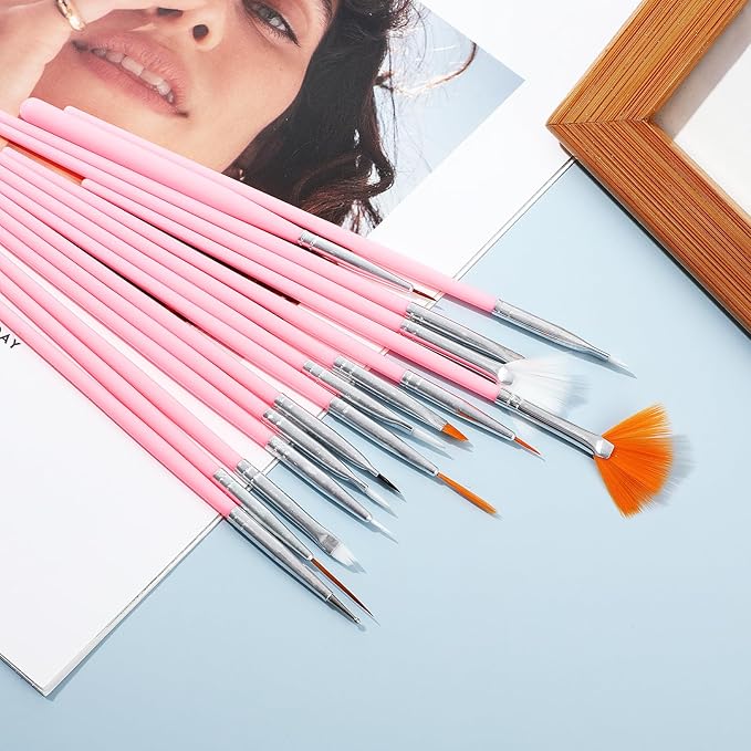 15pcs Cake Painting Brushes, Cake Decorating Brushes Kit Food Safe Paint Brush Tools,Fondant Sugar Cookie Painting Brushes Supplies for Cookie Cake Decoration (Pink)