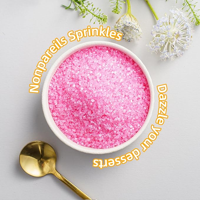 Sujoygar Pink Saning Sugar Sprinkles, 5oz Edible Pink Sugar Crystals for Cocktails, Cake Sprinkles for Chocolate Ice Cream Toppings Cupcake Decoration Wedding Party Cookies Baking Dessert Food Supplies