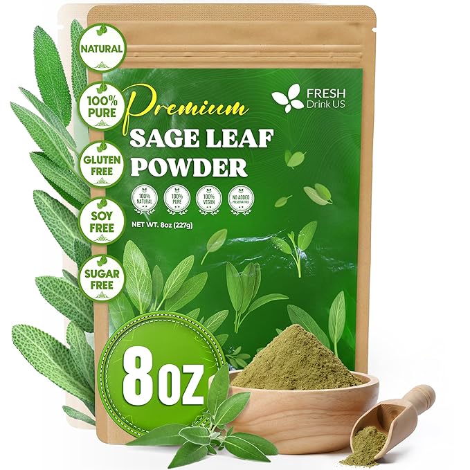 FreshDrinkUS, Sage Leaf Powder 8oz – Premium Culinary Herb, Pure Ground Sage Leaves for Cooking, Baking & Herbal Infusions – Resealable Pouch