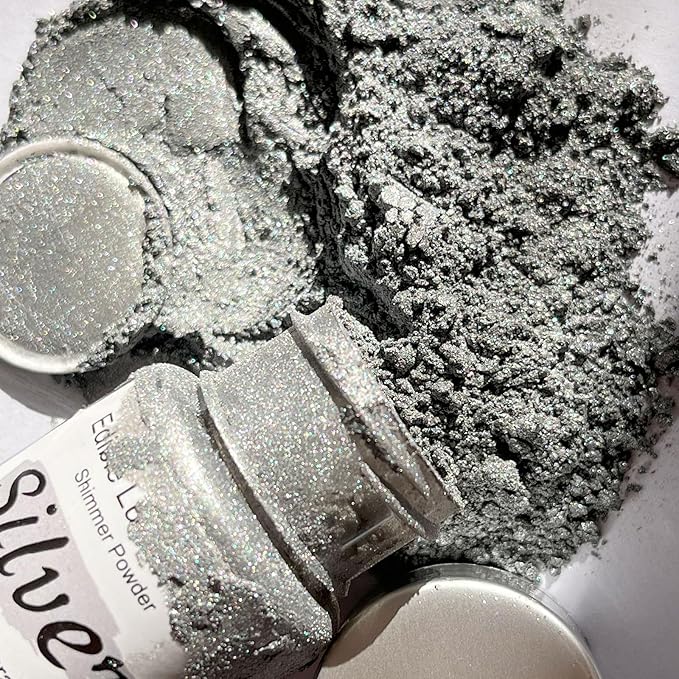 Silver Luster Dust Edible Glitter for Cakes Cocktails – 10g Colaele Edible Shimmering Dust for Chocolates, Metallic Food Coloring Powder for Cake Decorating Edible Glitter for Drinks, No Gluten,Vegan