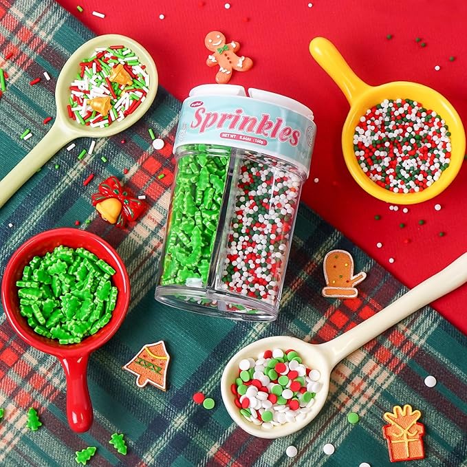 Christmas Sprinkles for Cake Decorating, Red, White & Green Sprinkles Mix, Christmas Tree Bells, 160g/5.64oz, Cake Decorations, Baking, Cupcake, cookies Topper, foodgrade