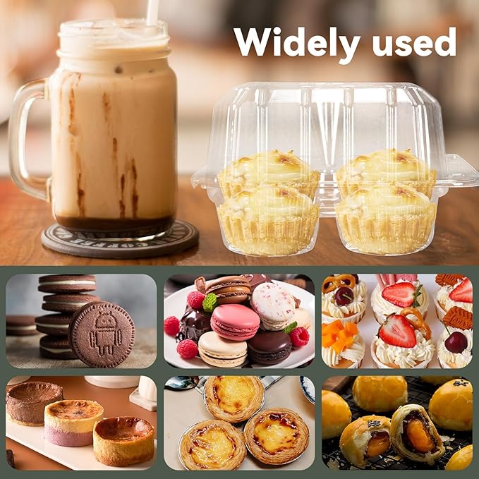40 Pack 4-Compartment Clear Plastic Cupcake Boxes, 4-Cavity Cupcake Holders, Clear Cupcake Containers (20)
