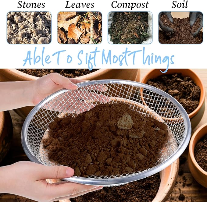 Garden Soil Sifter 3Pcs Compost Sifter Rock Sifters for Gardening, Fits 5-Gallon Buckets 3 Apertures
