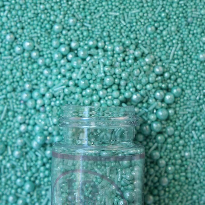 Confect Mint Green Pearls & Jimmies | Sprinkles for Cakes & Cupcakes Decoration | Bottle Frosted Mint Green Sprinkles | Vegan, Gluten-Free, Soy-Free, Dairy-Free, Palm Oil-Free- 4.2 Oz