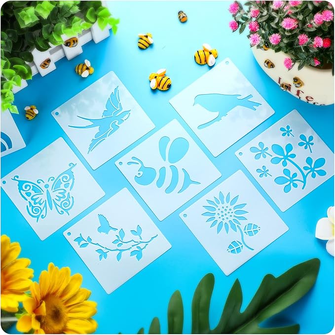 66 Pcs Small Stencils for Crafts Reusable 3 Inch Stencils for Painting on Wood DIY Craft Paint Template for Wall Home Decor Card Rock Canvas Drawing Holiday Ornament(Flowering Plants)