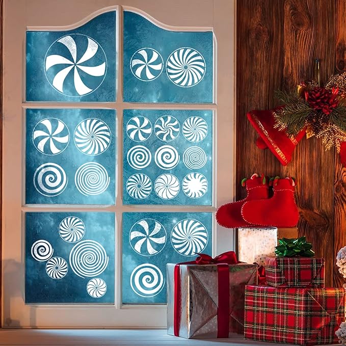 4 Pcs Christmas Stencils for Painting Christmas Candy Stencils Template Plastic Reusable Peppermint Candy Stencils on Wood for Christmas Decor Fabric Canvas DIY Home Decor 12x 12inch