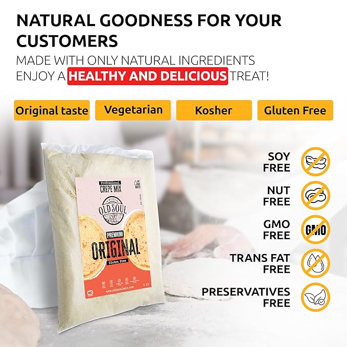 OldSoul Professional Crepe Mix | Original Dough Mix | Classic Flavour | 30 Lbs | 216 Crepes (30 Lbs, Gluten Free)