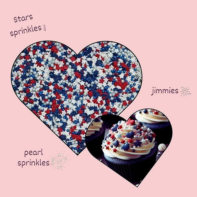 Confect Cake Mate Edible Sprinkles – Red, White, Blue & Silver Pearl & Star Dragees– Cake and Cupcake Decorating Toppings for Cookies & Ice Cream | Vegan, Gluten-Free, Soy-Free, Dairy-Free, Palm Oil-Free- 4.2 Oz