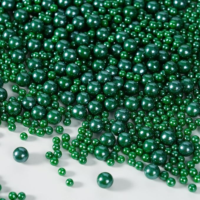 Green Sprinkles for Cake Decorating, 100g/3.5oz Edible Christmas Green Pearl Sprinkles Mix, Sugar Candy Pearls for Baking, Cookie Decorations and Cupcake Toppings, Wedding Party Holiday Supplies