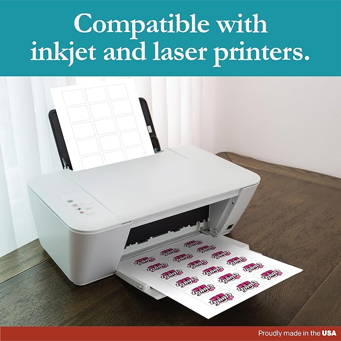 Premium Label Supply White Sticker Labels – 2" x 1.5" – Laser/Inkjet Compatible – (18 per Sheet), 25 Sheets – 450 Total Adhesive Labels