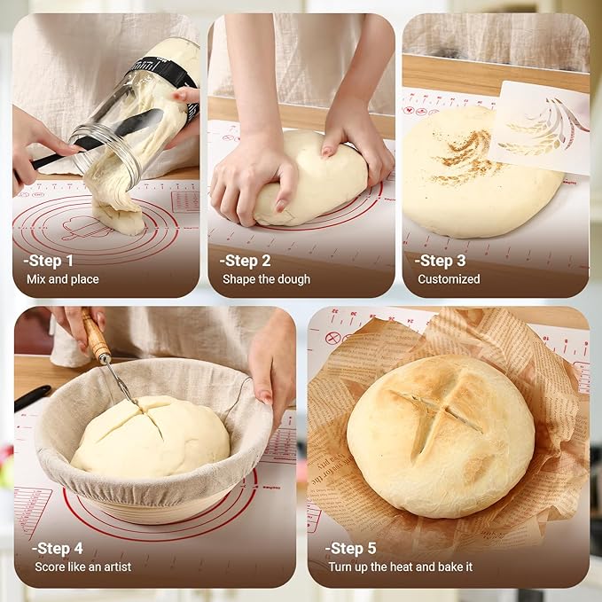 Sourdough Starter Kit | 34Oz Sourdough Bread Baking Supplies - Banneton Bread Proofing Basket, Sourdough kit Included 1x Bread Proofing Basket, Thermometer - Easy to Clean Banneton Basket