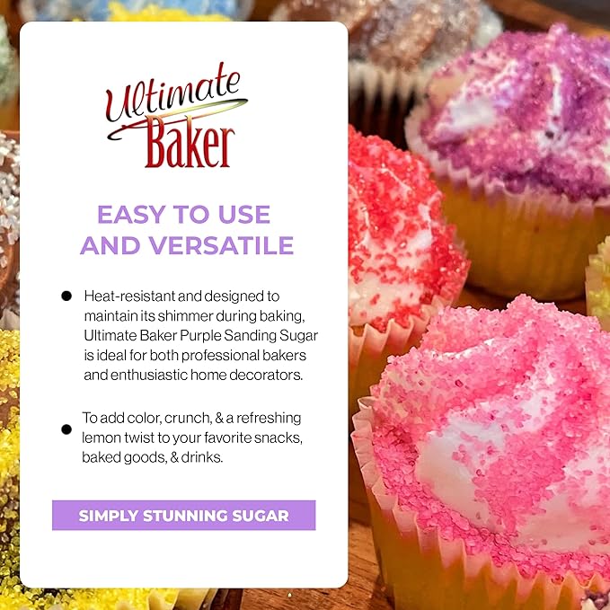 Ultimate Baker - Sanding Sugar, Purple - Vibrant, Naturally Colored Baking & Decorating Sugar, Perfect for Sprinkling on Cakes, Desserts & Ice Cream, Medium Crystal - 16oz
