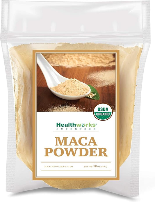 Healthworks Superfoods Organic Maca Powder Raw - 16 Oz / 1 Lb - Certified Organic Flour Use - Keto, Vegan & Non-GMO - Premium Peruvian Origin - Breakfast, Smoothies, Baking & Coffee - Antioxidant