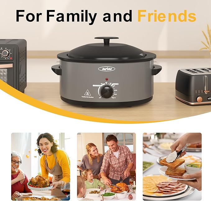 Sunvivi Roaster Oven with Self-Basting Lid, Electric 8-Quart Turkey Roaster Oven with Removable Pan and Rack, Stainless Steel, Grey