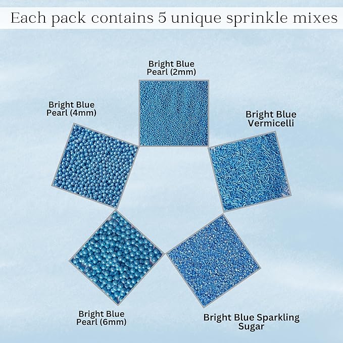 Confect Christmas Sprinkles – Assorted Pack of 5 (Friday Evening Party Bright Blue Mix with Dragees, Jimmies & Sparkling Sugar) | Edible Sprinkles for Cakes & Cupcake Decoration | Vegan, Gluten-Free, Nut-Free, Soy-Free, Dairy-Free, Palm Oil-Free- 5 Oz