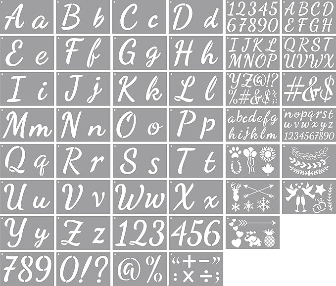 Stencils for Painting, 45 Pack, 8.27x5.52 Inch, Reusable Plastic Large Letter Stencils for Painting on Wall, Wood, Fabric, Rock, Chalkboard, Signage, Art Projects