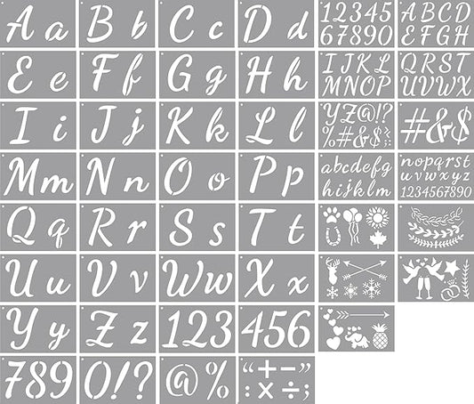 Stencils for Painting, 45 Pack, 8.27x5.52 Inch, Reusable Plastic Large Letter Stencils for Painting on Wall, Wood, Fabric, Rock, Chalkboard, Signage, Art Projects