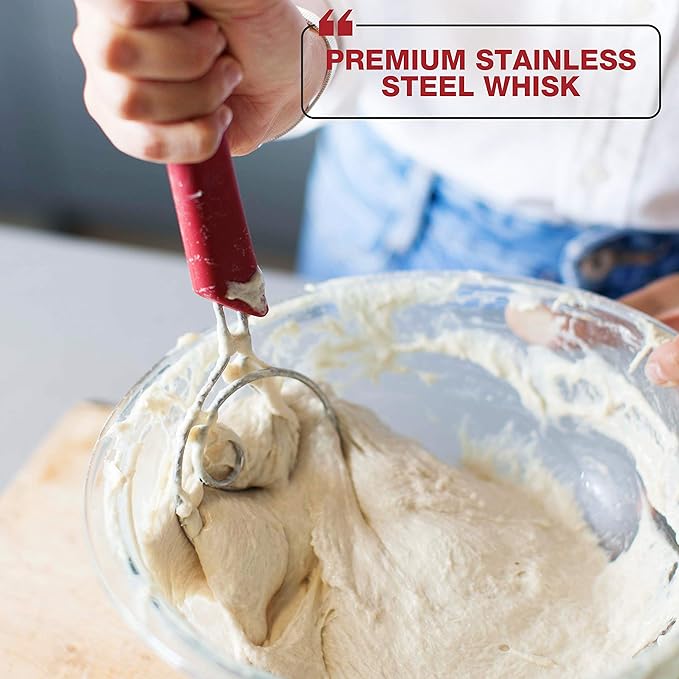Breadsmart Artisan Bread Making Kit - 5 PC Baking Supplies Set - Lame, Scraper, Whisk, Proofing Basket & Cotton Liner - Red