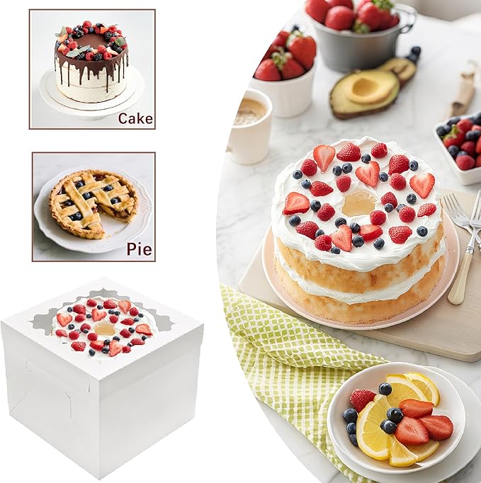 10pcs Cake Boxes 12 Inch, 12x12x8in White Bakery Boxes with Window,10in 12in Tall Cake Boxes, Large Baking Boxes,Disposable Cake Containers with Lids