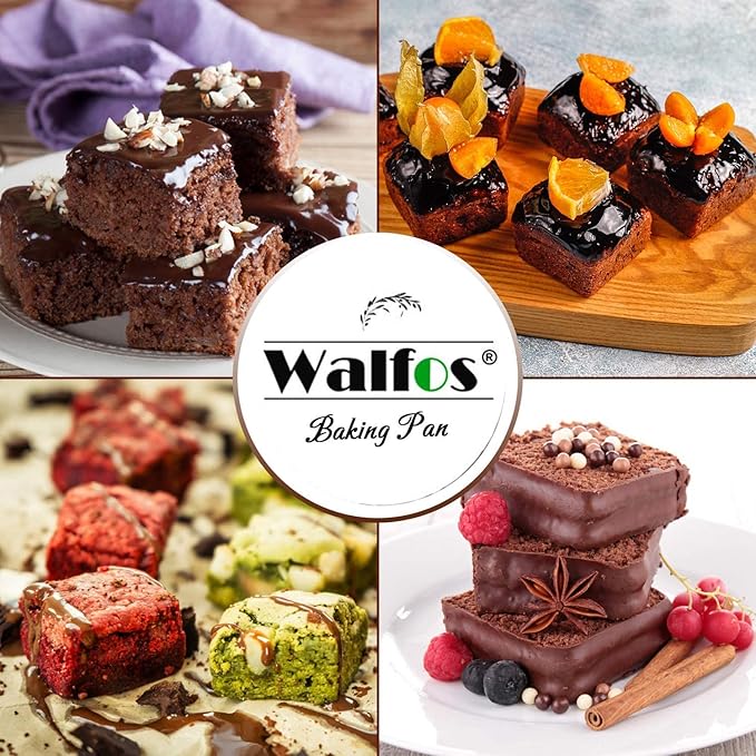 Walfos Mini Silicone Brownie Pan - 2 Piece 6-Cavity Non-stick Square Baking Pan, Perfect for Mini Brownies, Cornbread, Muffin and Cakes, BPA Free and Dishwasher Safe