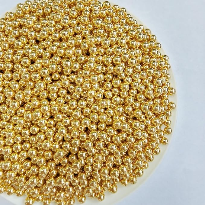 PhilaeEC Gold Peals 4mm Size Sprinkles for Cake Decoration Edible Candy Baking Cookie Cupcake Toppers Wedding Party Valentines Halloween Christmas Supplies 3.88oz
