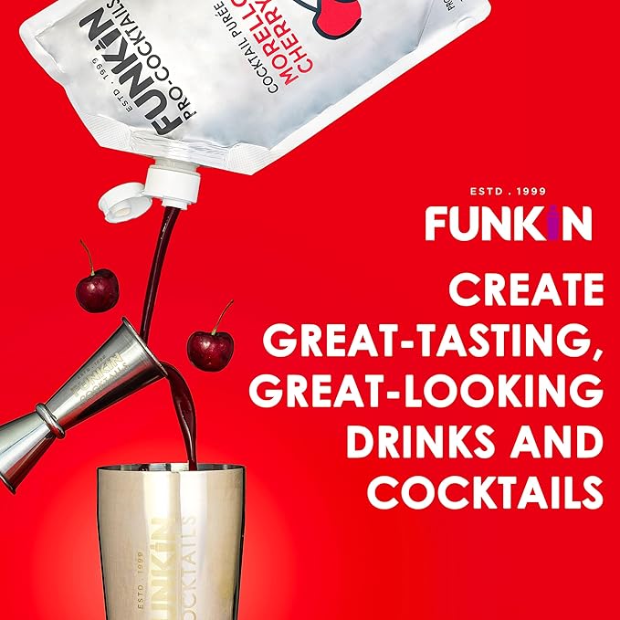 Funkin Fruit Puree | Real Fruit, Simple Ingredient, Natural Mixer for Cocktails, Drinks, Smoothies | Vegan, Non-GMO, Gluten-Free (2.2 lbs) (Morello Cherry)