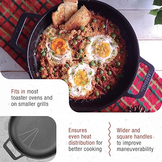 Victoria Cast Iron Round Skillet with Double Loop Handles, Made in Colombia, 10 Inches