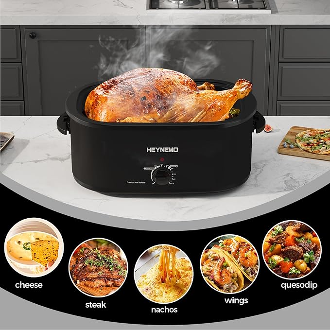 Roaster Oven 22Qt, Electric Turkey Roaster Oven Buffet with Self-Basting Lid, Cool-Touch Handles, Removable Pan and Rack, Stainless Steel, Black