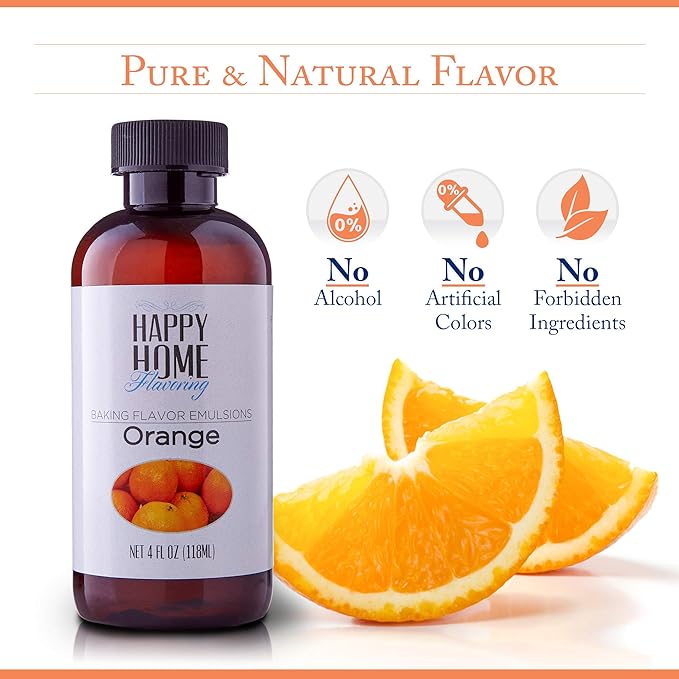 Happy Home Flavoring Natural Orange Baking Flavor Emulsion - Certified Kosher, 4 oz.
