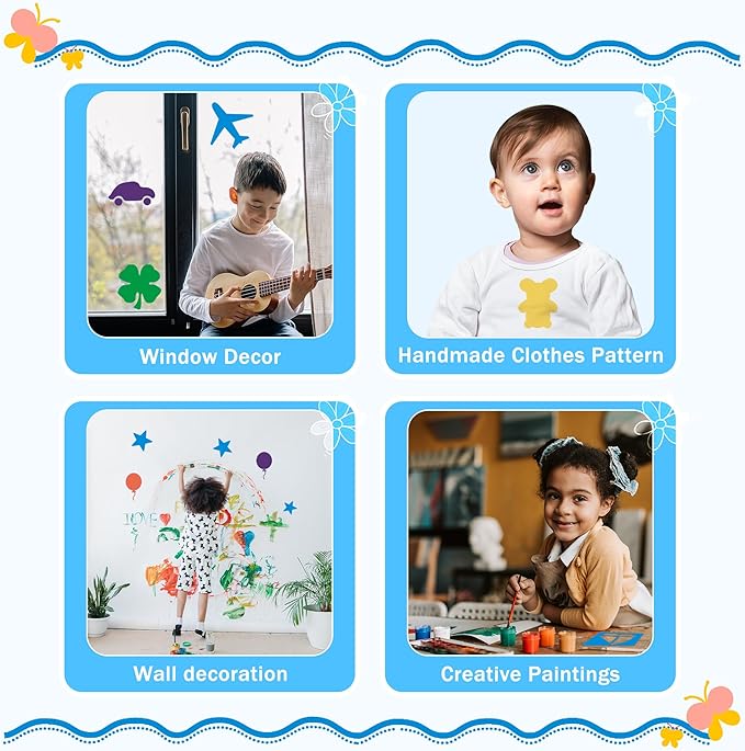 24 Pieces Stencils,Large Drawing Stencils Chalk Template,8 Inches Washable Shape Template Kit for Crafts,Painting Drawing (Primary, 8 inch)