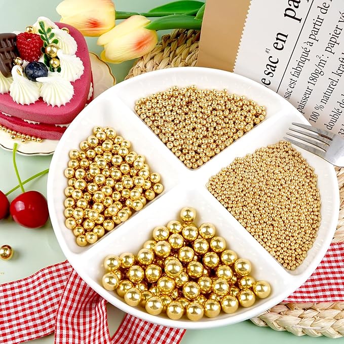 Dazzjoy Edible Gold Pearl Sprinkles, Sugar Pearl, Food Grade, Edible Pearls for Cake Decorating, 150g/5.29oz, Gold Cake Decoration & Cupcake Topper, Wedding Party Halloween Supplies