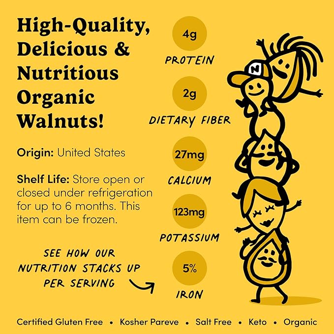 Nuts.com – Organic Walnuts (Raw, No Shell) – Healthy Snack for Adults & Kids, Nutty & Slightly Sweet Flavor, Good Source of Protein & Fiber – Vegan, Raw, Gluten-Free & Kosher Pareve – 2 Pound Bag