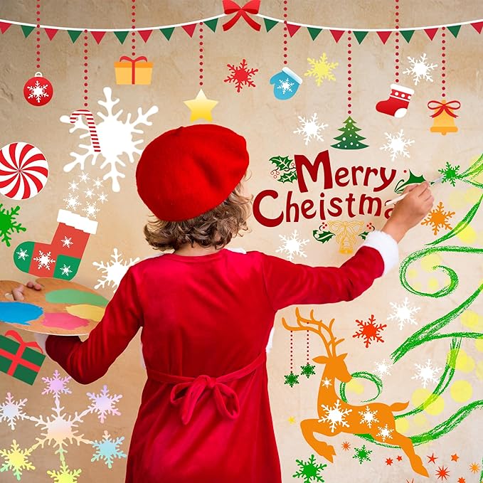 Christmas Stencils 8 PCS Snowflake Stencil Plastic Reuseable Stencils Xmas Deco for Painting,Spraying,Drawing on Wall,Wood,Flag,Paper,Glass