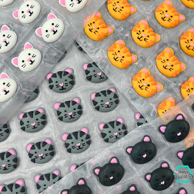 Icing Kittens & Blossoms | 26 Pieces | Sugar Decorations | Icing Cats | Mini Sugar Cats | Edible Sugar Kitties | Icing Flowers | Cat Sprinkles | Sprinkle Mix | Pink Flowers | Royal Icing Cats | Simply Sucré (52 Kittens & Blossoms)
