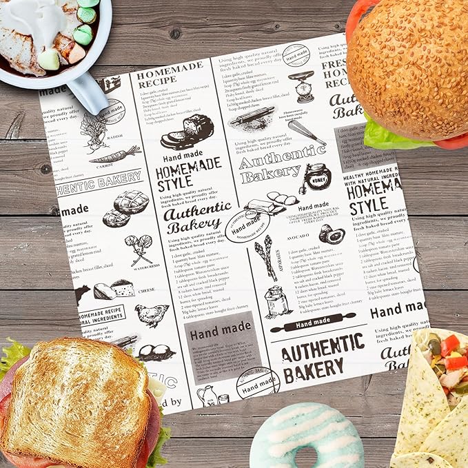 10" x 10" - 200 Pk - Food Paper Sheets, Sandwich Wrapping Greaseproof Paper Sheets, Bread/Rolls Deli Paper Liners, Baskets Lining Wrappers for Fish & Chips or Burger & Fries