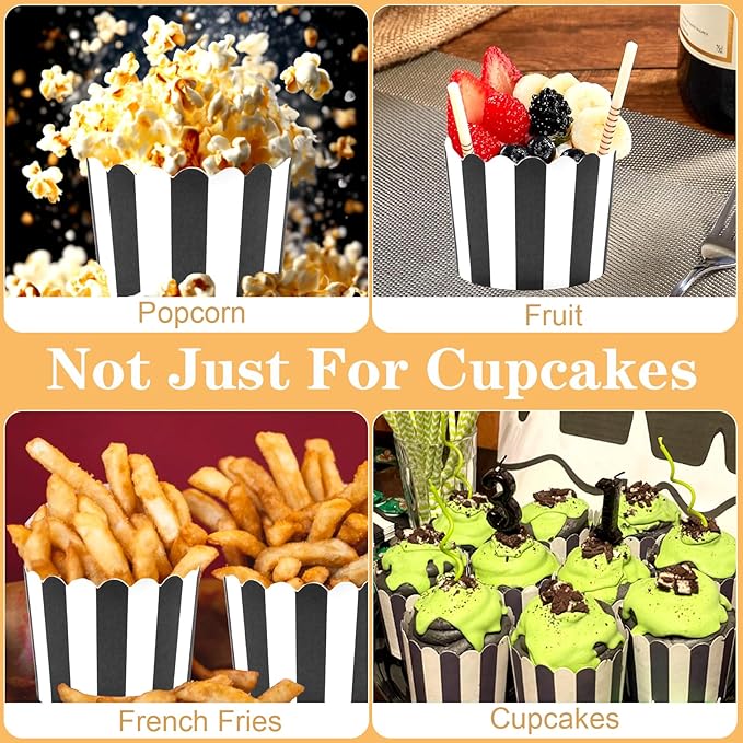 200 Pcs Black and White Cupcake Liners, Paper Baking Cups, Greaseproof Muffin Liners, Elegent Cupcake Muffin Cases, Disposable Cupcake Wrappers for Baby Shower Birthday Themed Party