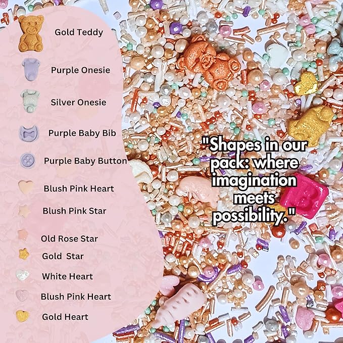 Confect Girls Baby Shower Sprinkles | Gender Reveal Sprinkles | Mix Gold, Silver, Baby Blue & Lavander Sprinkles | Pack of 5 Assorted Edible Sprinkle | Vegan, Gluten-Free, Nut-Free, Soy-Free, Dairy-Free, Palm Oil-Free - 5 Oz