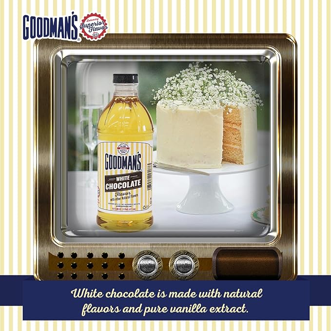Goodman's White Chocolate Flavor - Gluten-Free, Non-GMO, Kosher - For Keto and Plant-Based Recipes - Ideal for Cakes, Cookies, Hot Chocolate, Cocktails, and More! Low Carb & Low Calorie (16oz Bottle)