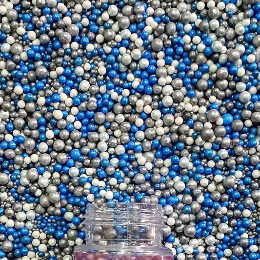 Confect Blue Silver White Edible Sugar Pearls Sprinkles – Decorative Candy Pearls for Cakes, Cupcakes & Desserts – Love Disco Ball Mix | Vegan, Gluten-Free, Nut-Free, Soy-Free, Dairy-Free, Palm Oil-Free- 4.2 Oz
