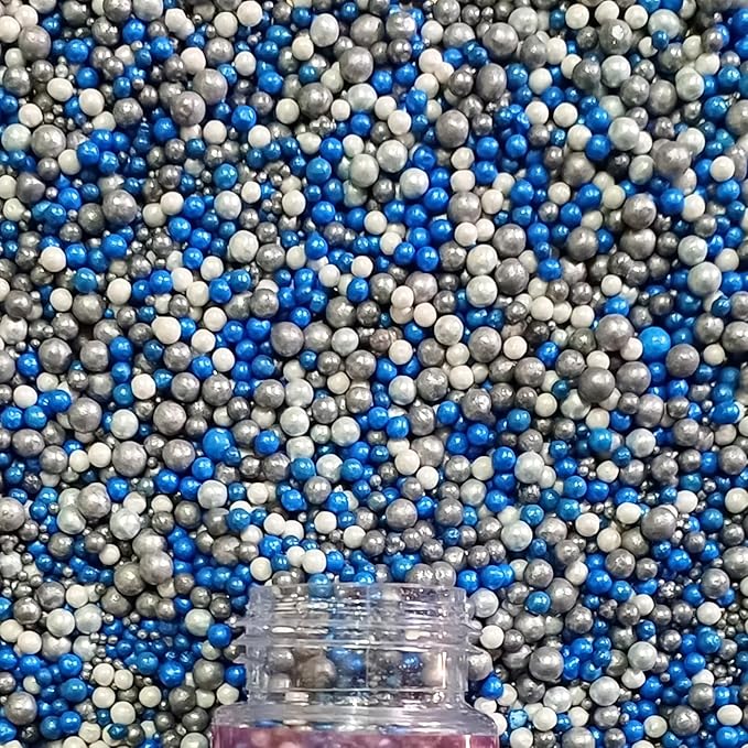Confect Blue Silver White Edible Sugar Pearls Sprinkles – Decorative Candy Pearls for Cakes, Cupcakes & Desserts – Love Disco Ball Mix | Vegan, Gluten-Free, Nut-Free, Soy-Free, Dairy-Free, Palm Oil-Free- 4.2 Oz