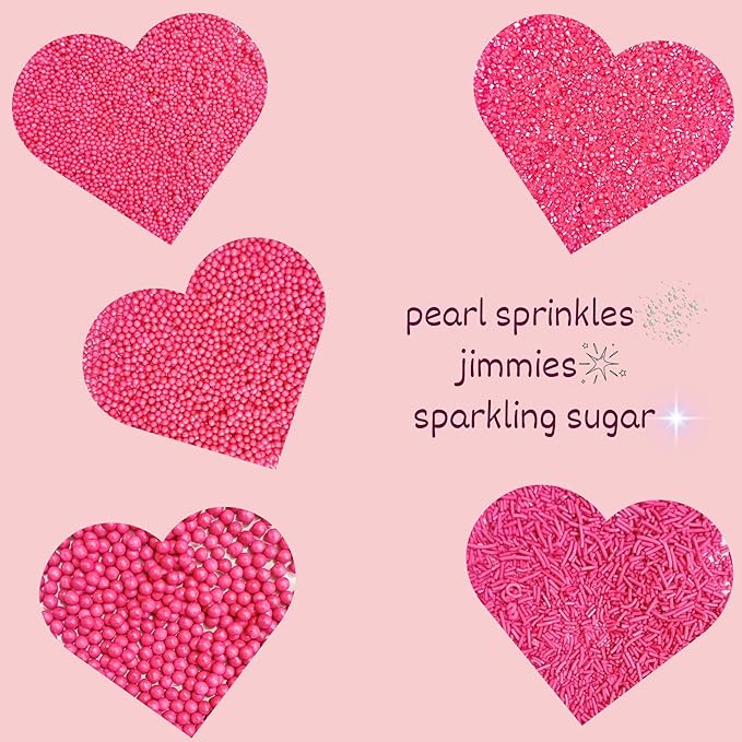 Confect Barbie Playtime Sprinkles Mix – Hot Pink Pearl Dragees, Jimmies & Sparkling Sugar – Assorted Pack of 5 Edible Sprinkles for Cake & Cupcake Decorating, Birthday Parties & Baking Fun | Vegan, Gluten-Free, Nut-Free, Soy-Free, Dairy-Free - 5 Oz