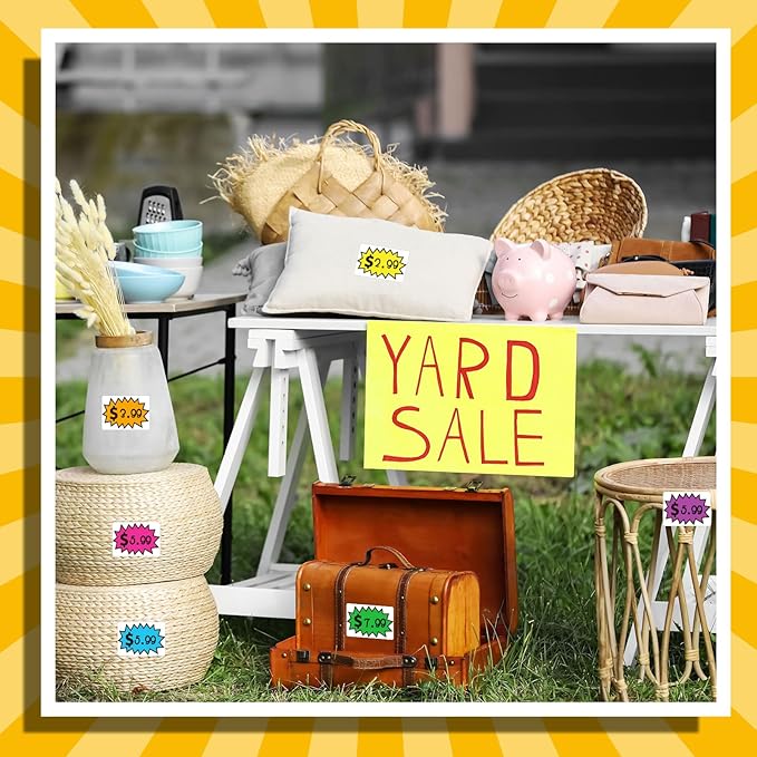 300 Pcs Garage Sale Stickers, (2"x3") Removable Adhesive Yard Sale Price tag Stickers with Space to Write Pricing, Rummage Sale Price Labels for Retail, Flea Market, Annual Community Sales