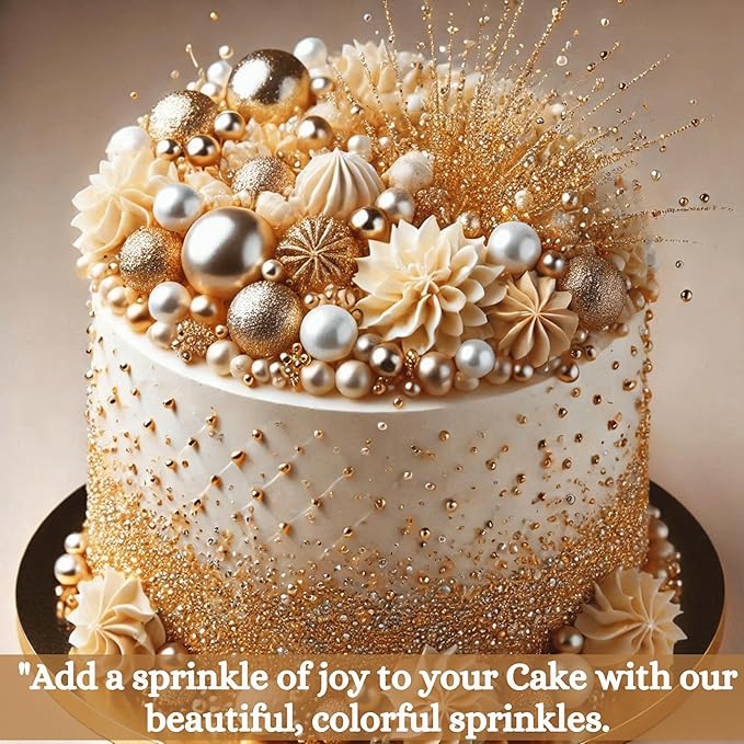 Confect Champagne Gold Sprinkles | Baby Shower & Birthday Sprinkles | Gold Pearls & Jimmies | Edible Sprinkle for Cakes & Cupcakes Decoration - Vegan, Gluten-Free, Nut-Free, Soy-Free, Dairy-Free, Palm Oil-Free -4.2 Oz