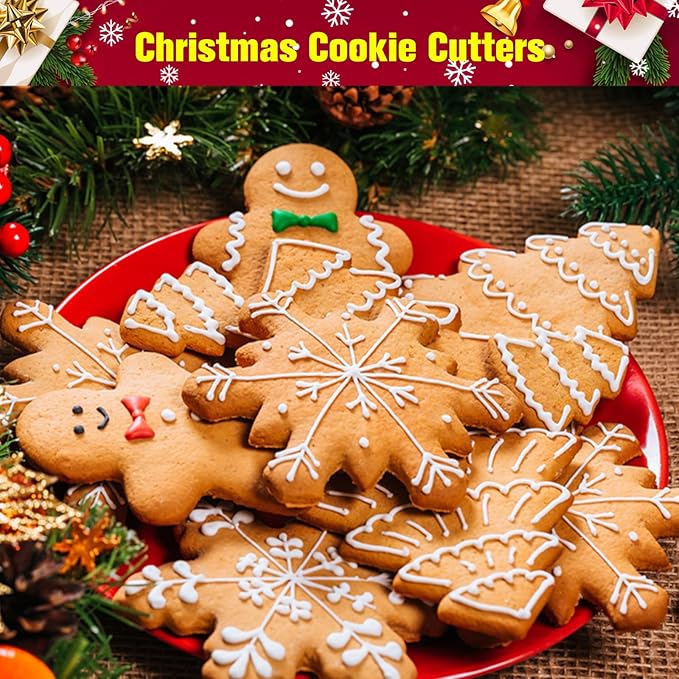 15 Pcs Christmas Cookie Cutters, Holiday Cookie Cutters Including Snowman, Gingerbread, Christmas Tree, Snowflake Gingerbread Shapes and More for Holiday Party Food Decorations and Baking