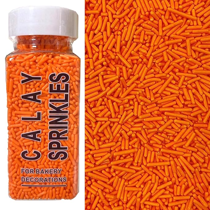Sentovac Orange Soft Jimmies Sprinkles Edible for Cake Decorating Orange Sprinkles Sugar Candy Cookie Cupcake Topper Ice Cream Baking Decorations Wedding Halloween Christmas Supplies 3.35oz