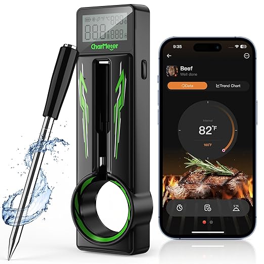 Smart Wireless Meat Thermometer with Ultra-Thin Probes, App Control Bluetooth Meat Thermometer, LCD Screen Wireless Thermometer for Smoker,Grill, and Oven, Free Hand