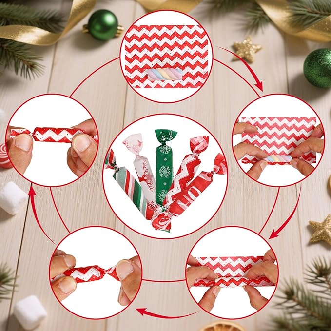 600Pcs Christmas Candy Wrappers, 6 Different Styles Christmas Caramel Chocolate Wrapper Tissues Xmas Greaseproof Twisting Wax Homemade Wrapping Paper for Candy Packaging Christmas Birthday Party
