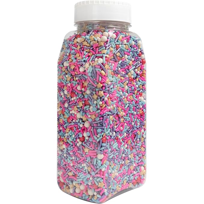 Cake Mate Mermaid Party Sprinkles – Party Size pink, blue, teal, gold Fusion Sprinkle Mix with stars for Cakes, Cupcakes, Cookies & Ice Cream, 26oz Dessert Jimmies