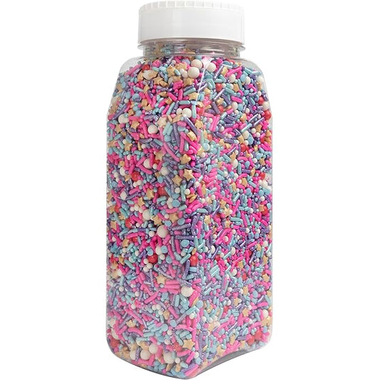 Cake Mate Mermaid Party Sprinkles – Party Size pink, blue, teal, gold Fusion Sprinkle Mix with stars for Cakes, Cupcakes, Cookies & Ice Cream, 26oz Dessert Jimmies